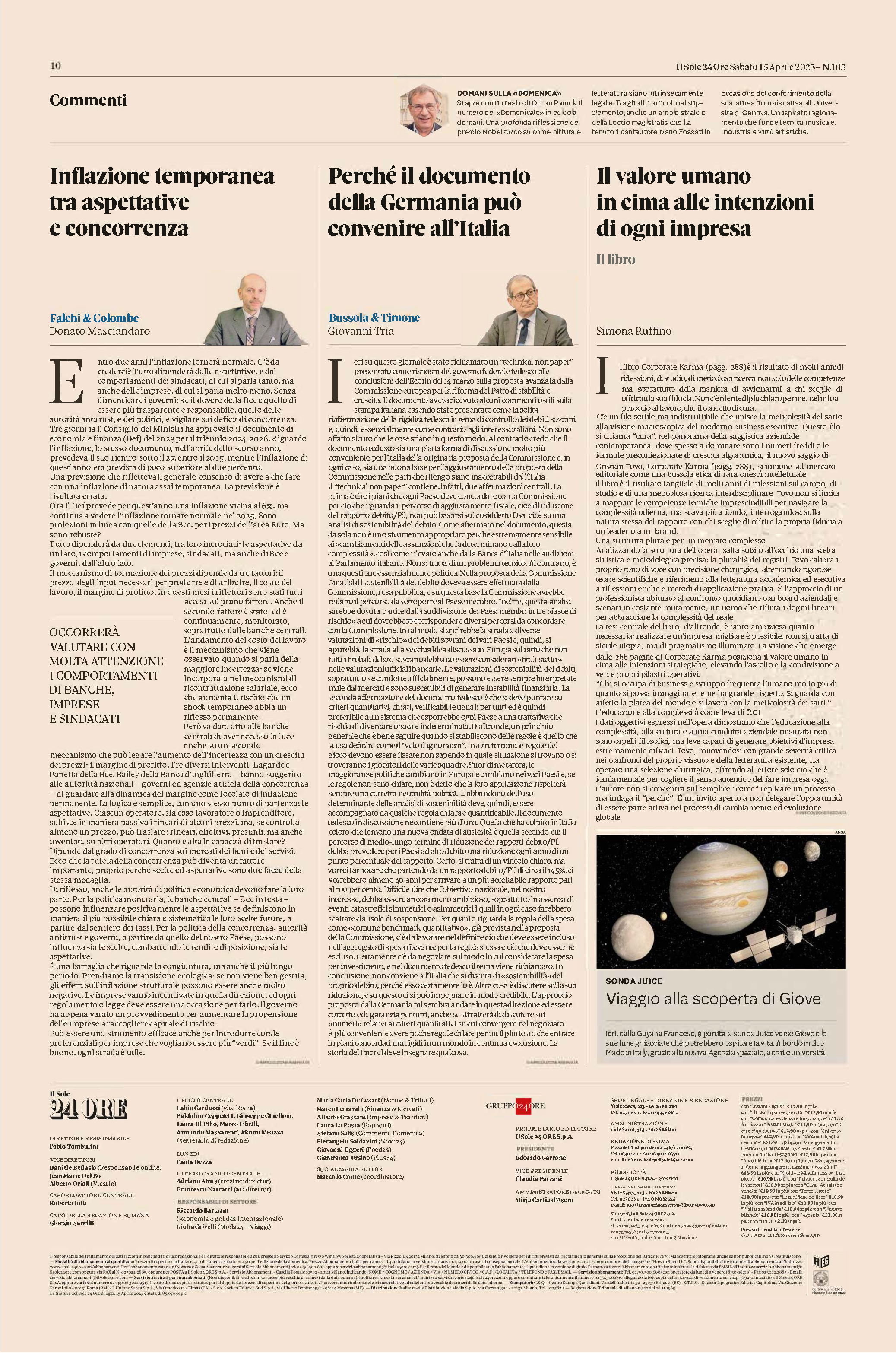 Articolo Il Sole 24 Ore Cristian Tovo